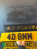 4D Number Plates (8mm) with Gloss Black Lettering Set