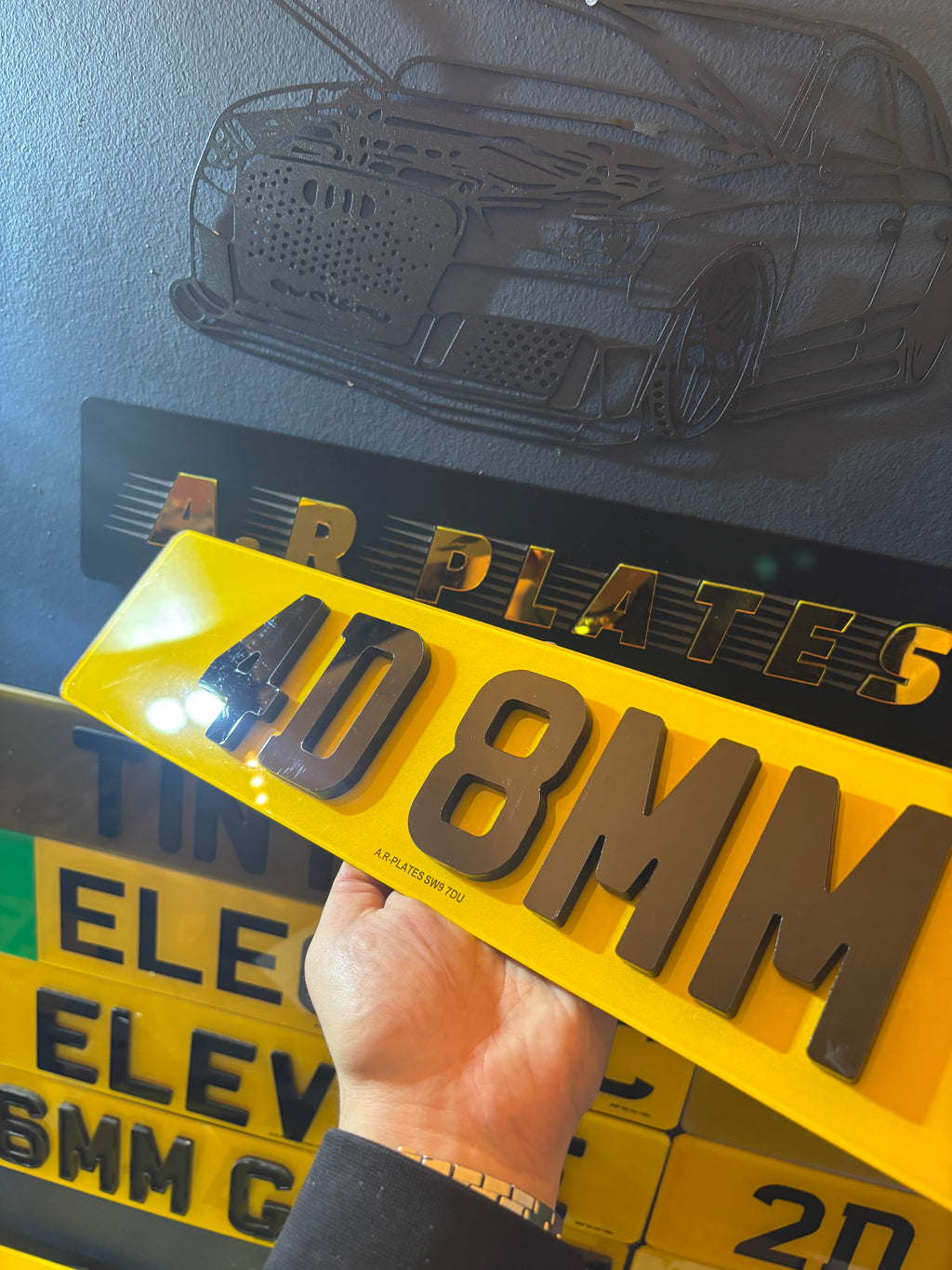 4D Number Plates (8mm) with Gloss Black Lettering Set