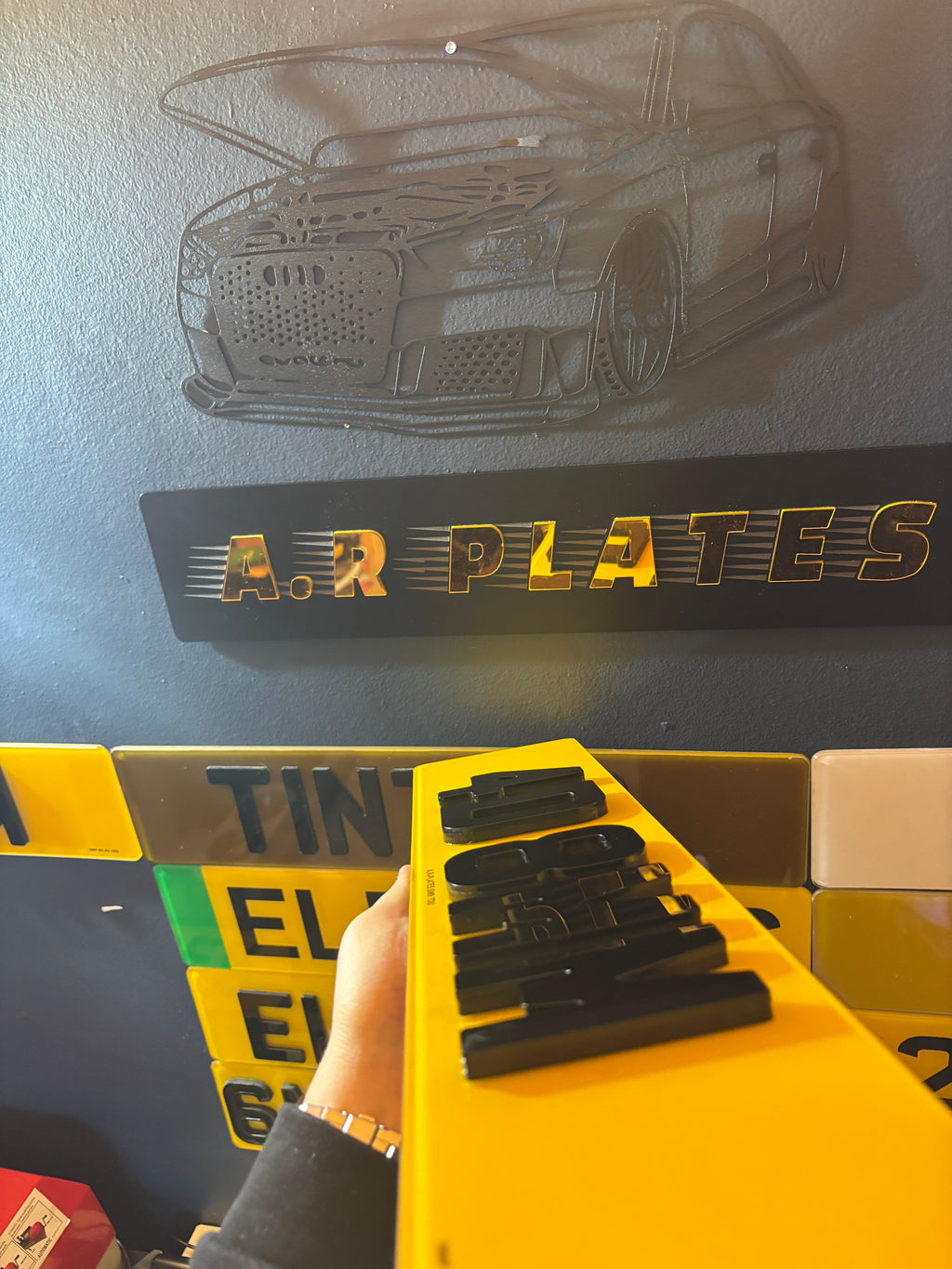 4D Number Plates (8mm) with Gloss Black Lettering Set