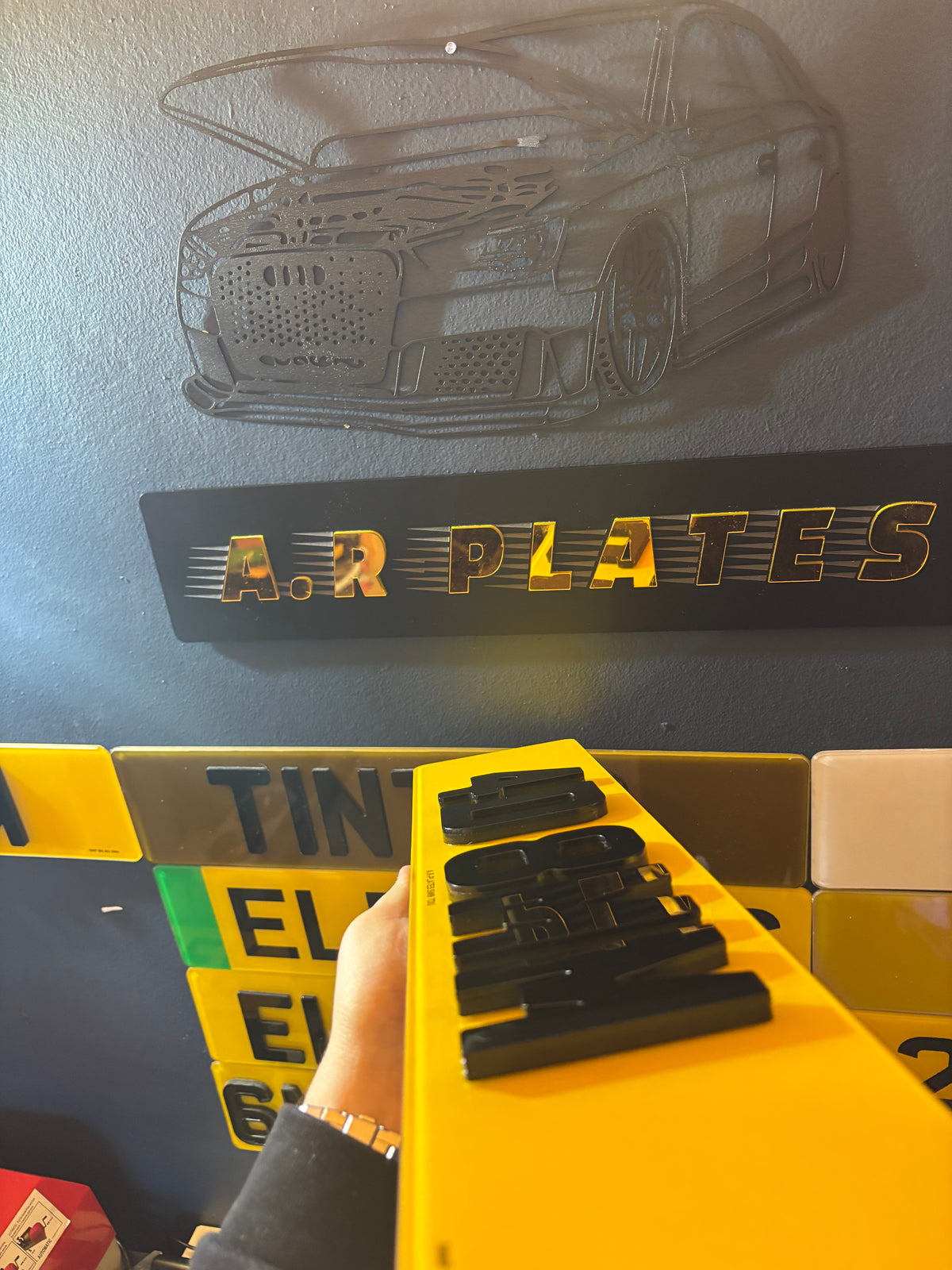 4D Number Plates (8mm) with Gloss Black Lettering Set
