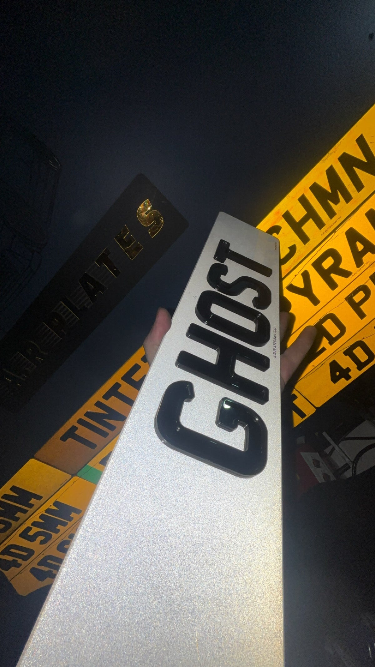 4D Ghost Number Plates (6mm) with Gloss Black Lettering Set