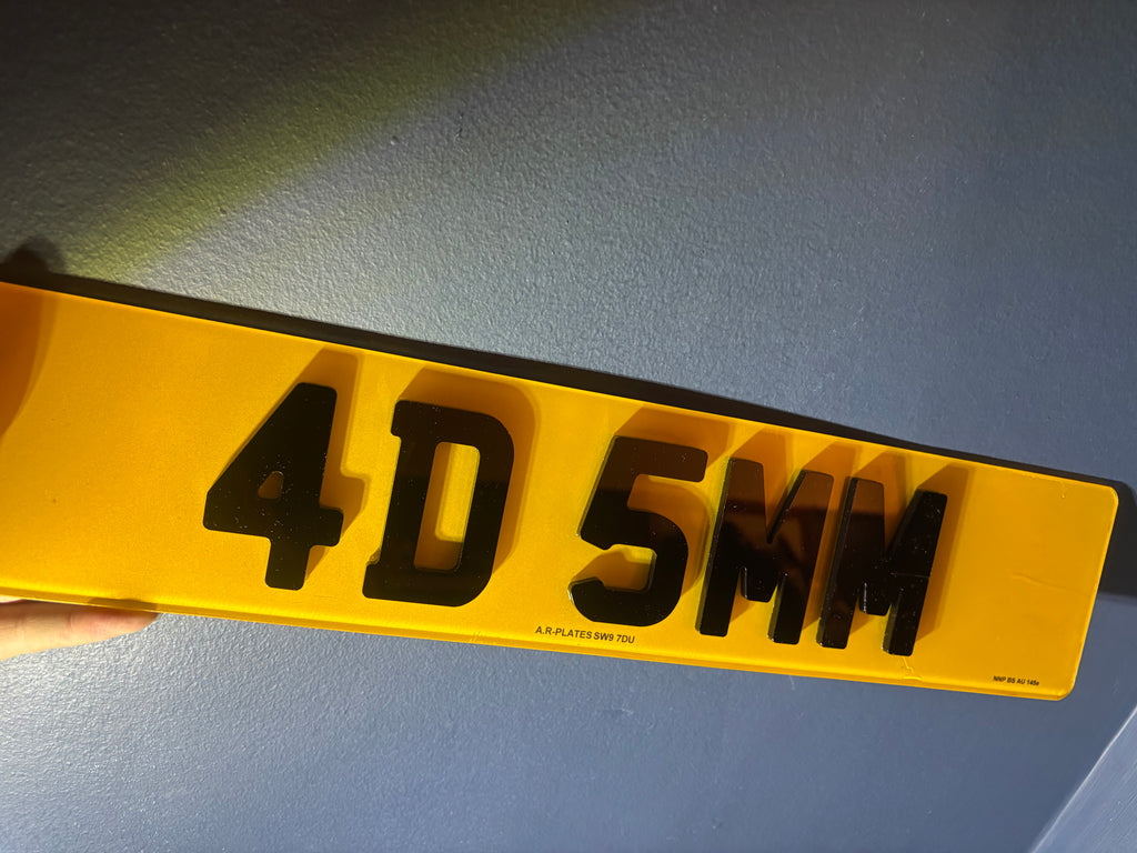 4D Number Plates (5mm) with Gloss Black Lettering Set
