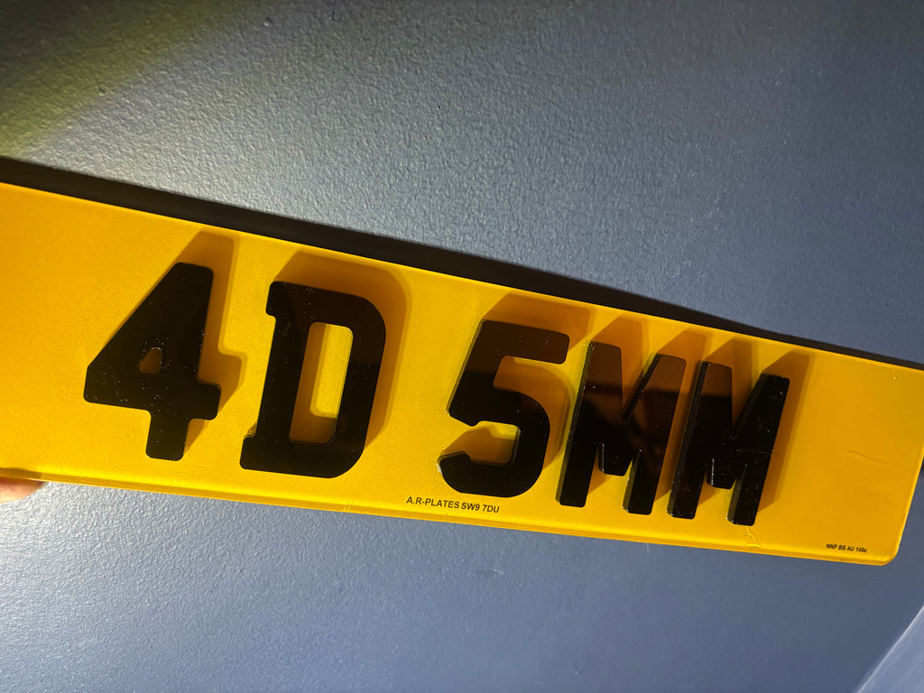 4D Number Plates (5mm) with Gloss Black Lettering Set