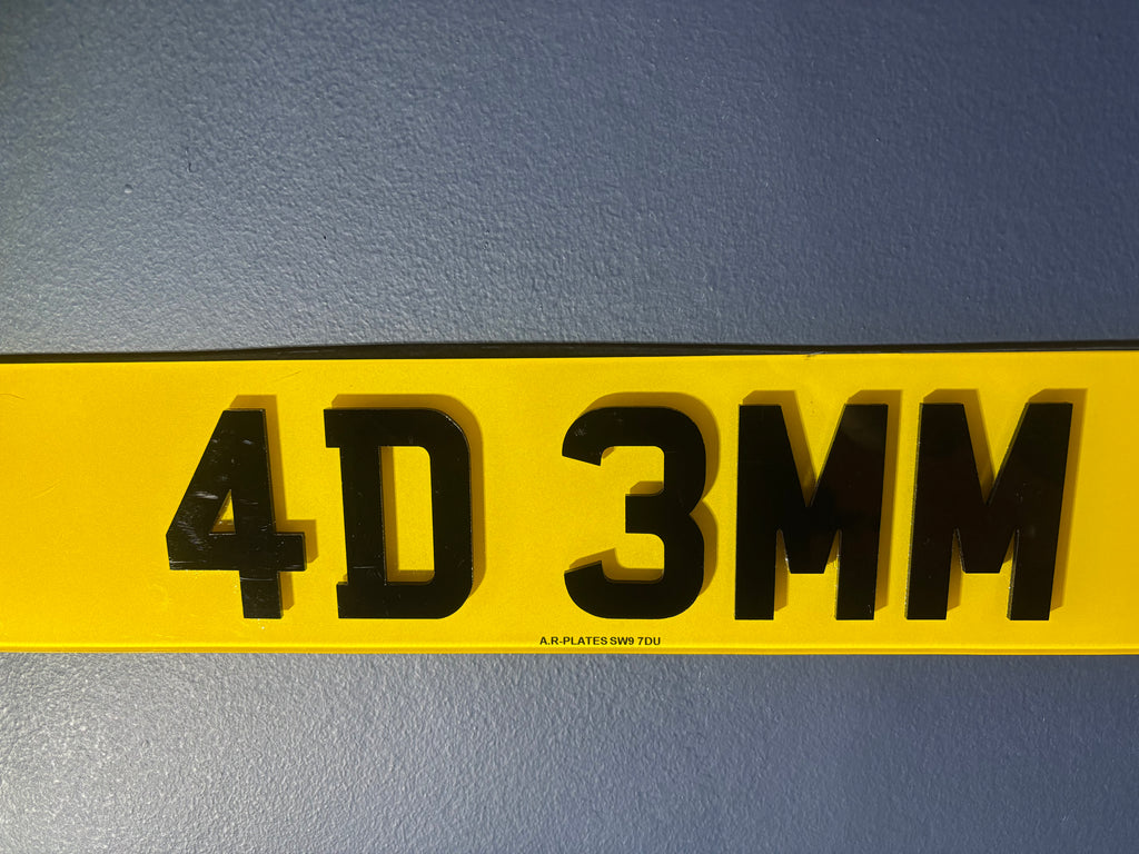 4D Number Plates (3mm) with Gloss Black Lettering Set