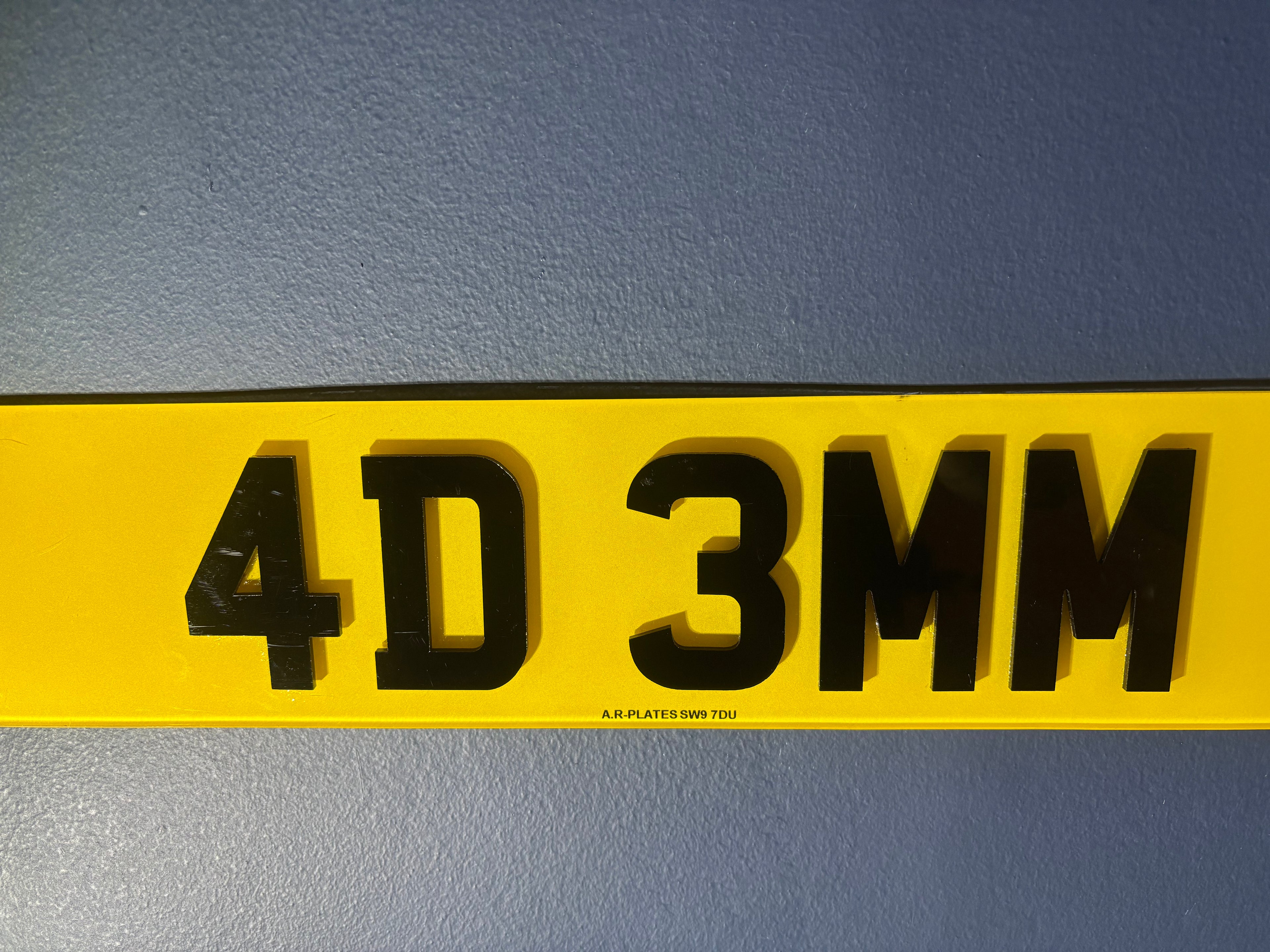 4D Number Plates (3mm) with Gloss Black Lettering Set