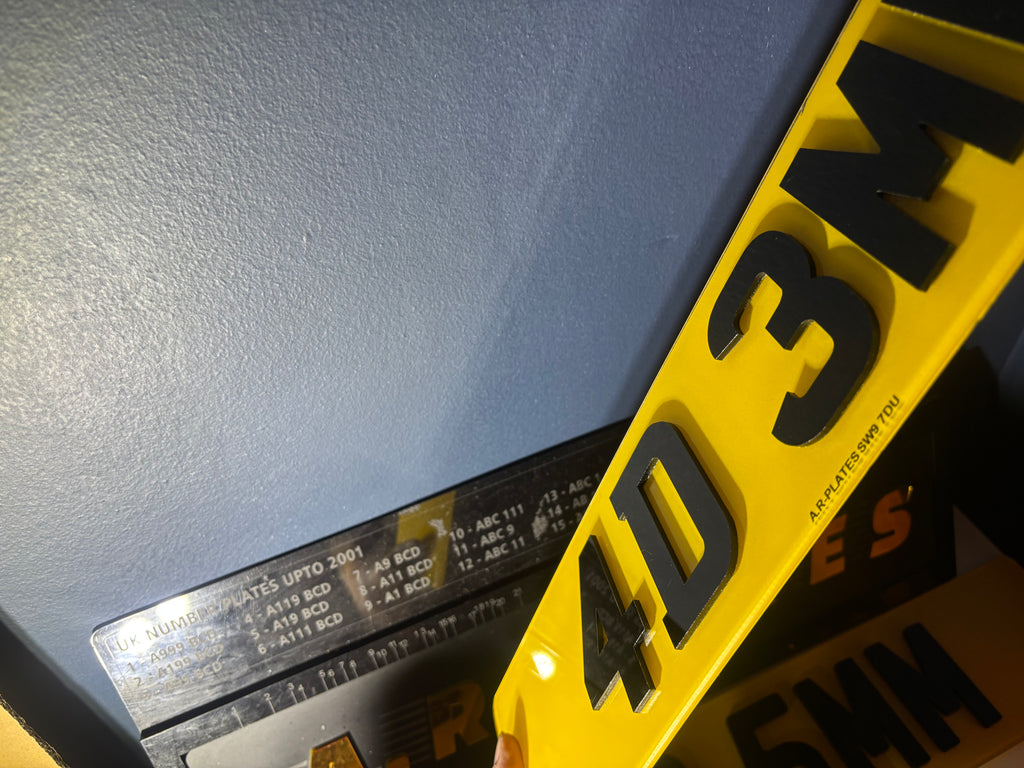 4D Number Plates (3mm) with Gloss Black Lettering Set